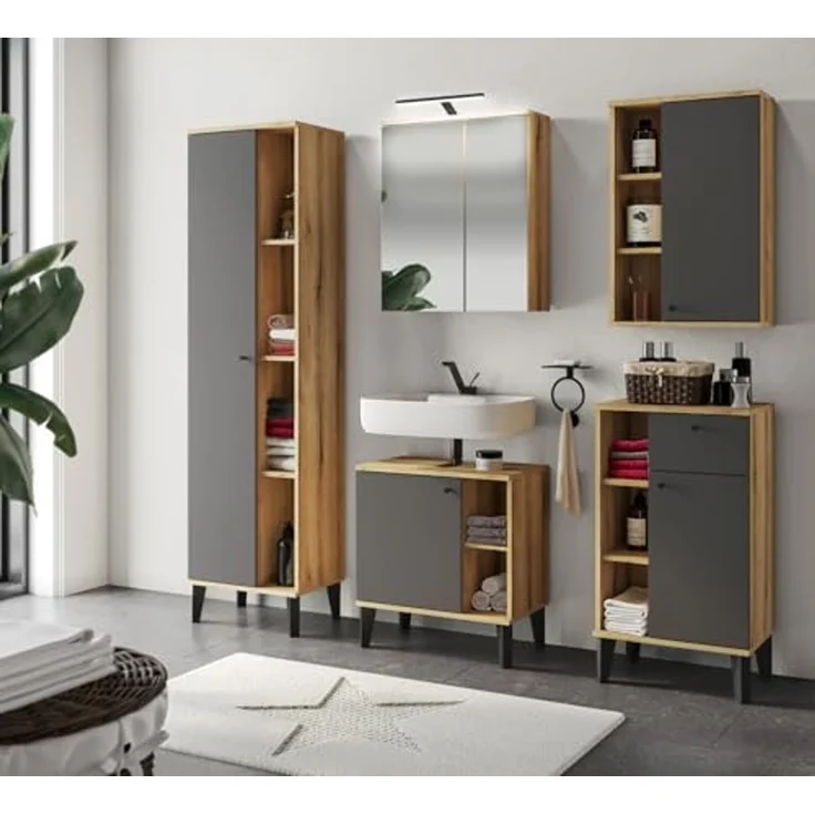 Badezimmer Hängeschrank Torsby in grau und Eiche 51 x 75 cm – Bild 7