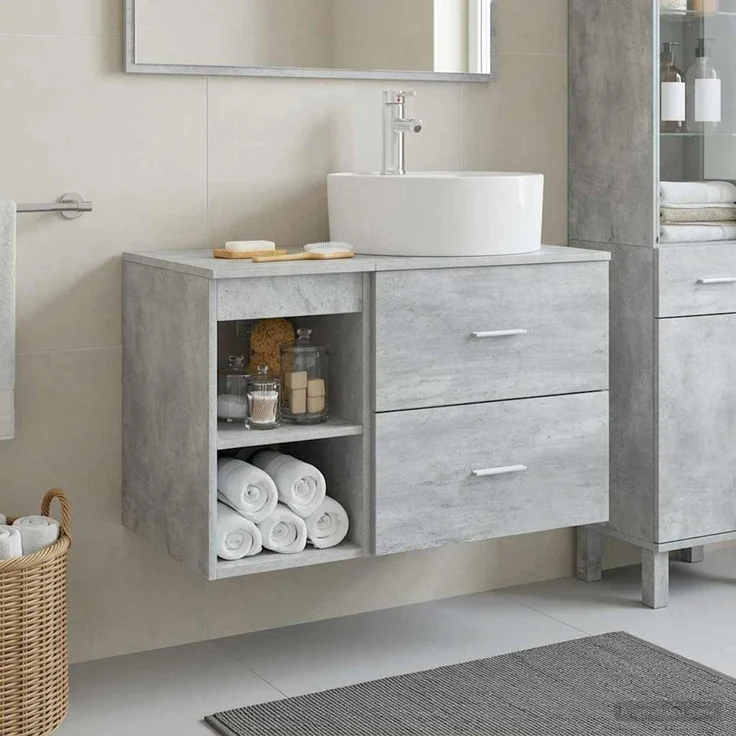 vidaXL Badezimmerschrank-Set 2 stk. Betongrau 79,5 x 44,5 x 76 cm 3403907 – Bild 1