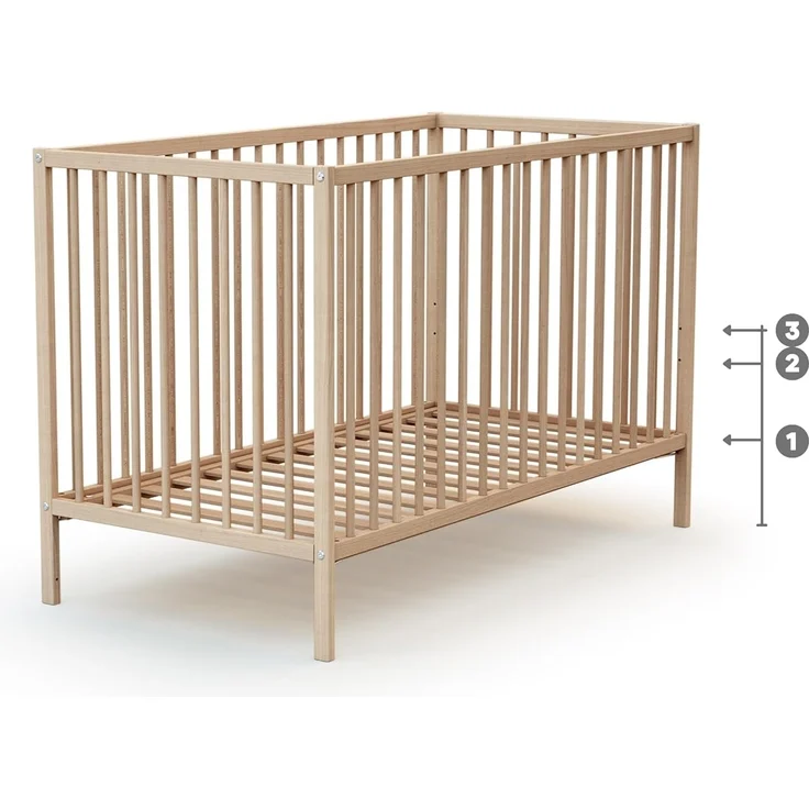Webaby - Babybett Holz 60x120 cm Buche Natur ONE | 124 x 64,5 x 82 cm |Kinderbett | Von Geburt an | Schlafkomfort | Lattenrost | Bett mit Gitterstäben | Verstellbarer Lattenrost in 3 Höhen – Bild 6