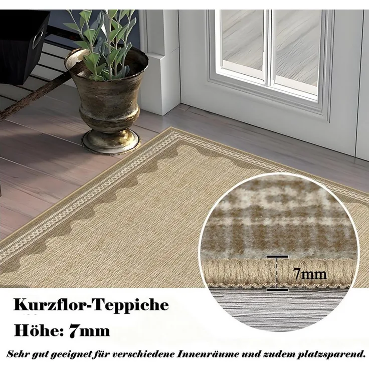 GarveeMore Teppich Doora, rechteckig, Höhe: 7 mm, mit besonders weichem Flor, Kurzflor, modern, wellenförmiger Bordüre