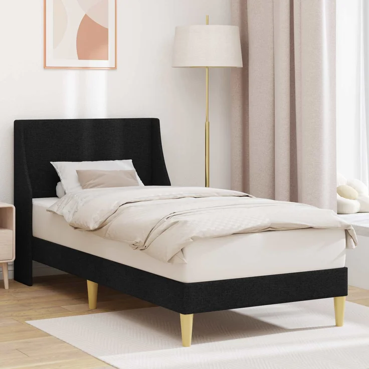 vidaXL Bettrahmen mit Kopfteil, Stoff Schwarz, 100x200 cm – Bild 1