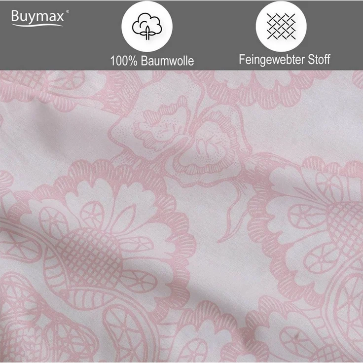 Buymax Bettwäsche Lisle, Renforcé, 2 teilig, Bettbezug-Set 135x200 cm 100% Baumwolle Reißverschluss Altrosa Weiß – Bild 2