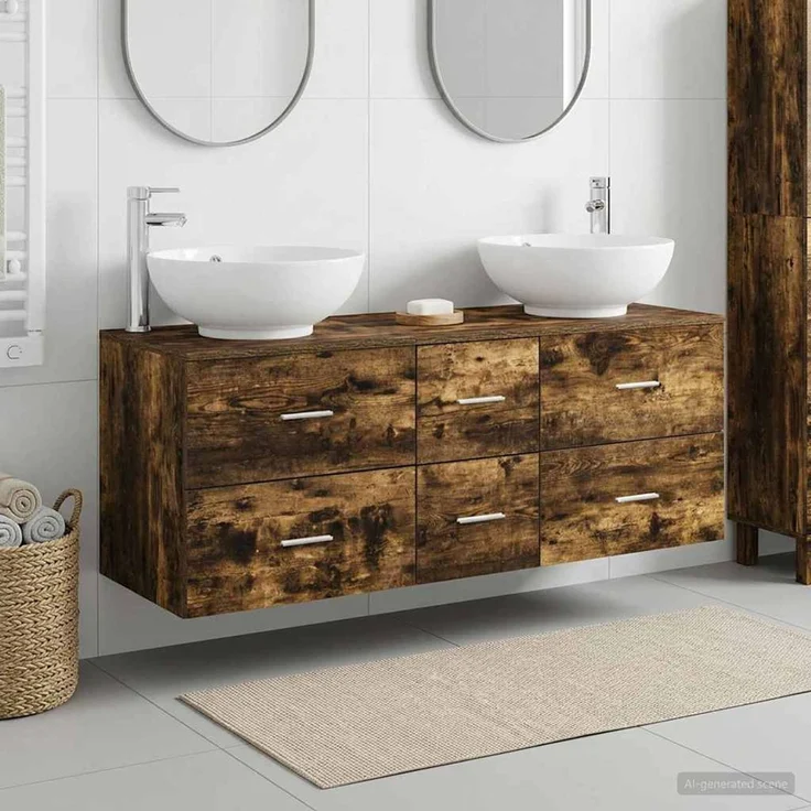 vidaXL Badezimmerschrank-Set 3 stk. Geräucherte Eiche 3405911 – Bild 1
