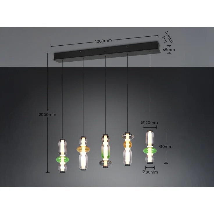 Moderne LED Pendelleuchte MINERVA 5-flammig, höhenverstellbar, Breite 100cm – Bild 12