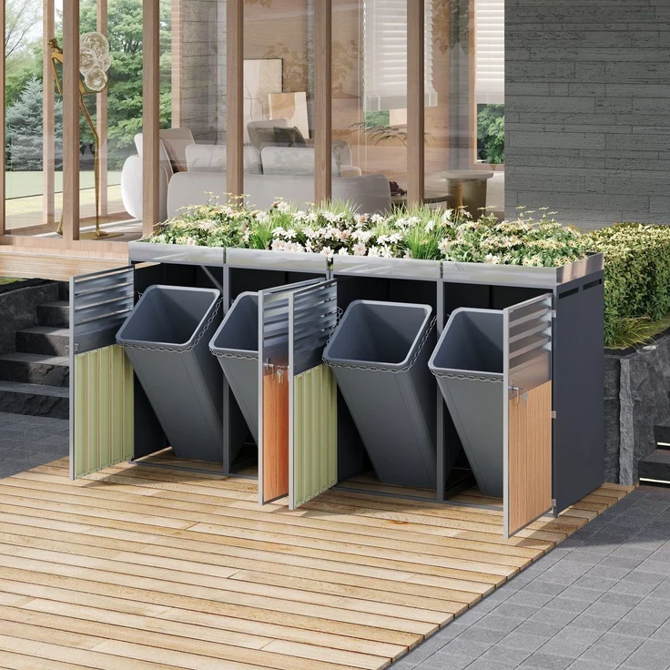 Mülltonnenbox, Mülltonnenunterstand mit Hochbeet, 120L 240L, wetterfest, Container, Abfallbehälter, Tonnenhaus, Gartenbox, abschließbare Müllbox (4 Tonnen) – Bild 4