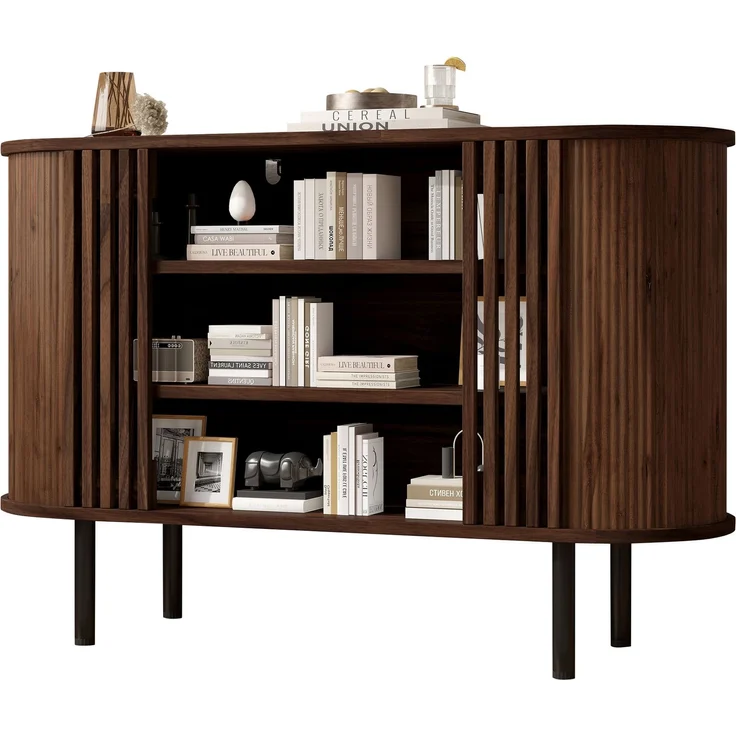 ZUBALIYA Sideboard 120x40x80 cm, aus MDF / Spanplatte, Walnuss – Bild 9