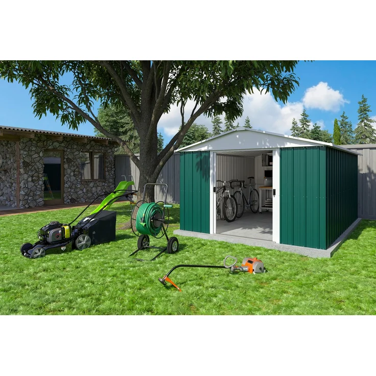 Yardmaster Metall-Gerätehaus "Bayern" Modell 1013, grün, 11,03 m²,mit Bodenrahmen – Bild 1