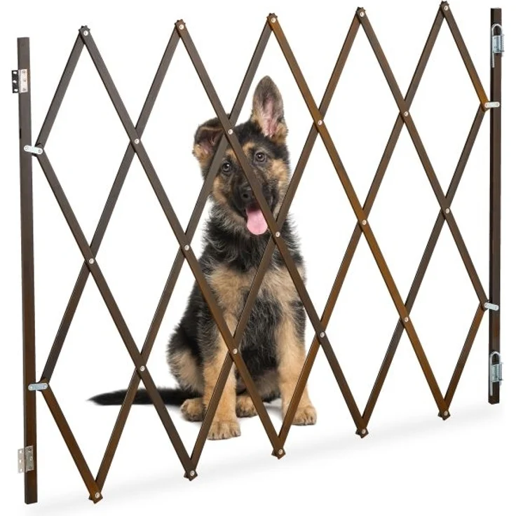 Relaxdays Hundeabsperrgitter, ausziehbar bis 130 cm, 87,5-100 cm hoch, Bambus, Hunde Schutzgitter, Treppe & Tür, Braun – Bild 1