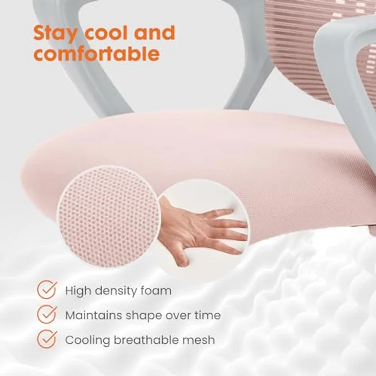 Sweetcrispy Bürostuhl Ergonomisch, Schreibtischstuhl mit Lendenwirbelstütze, Höhenverstellbarkeit Stuhl, Bürostühle mit Armlehne, Office Chair Geeignet für Büro Schlafzimmer, Rosa – Bild 7