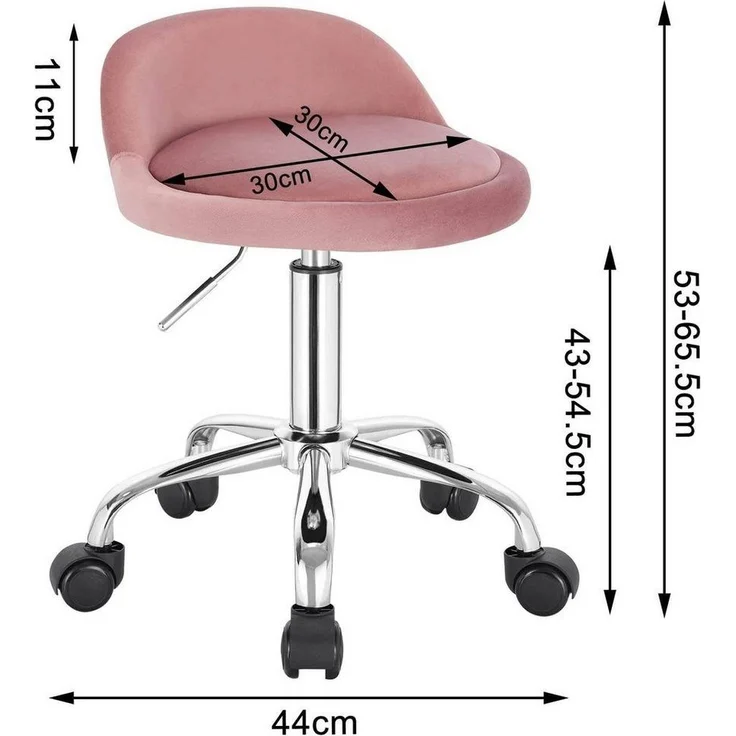WOLTU Bürohocker mit Rollen, Drehhocker höhenverstellbar, Rollrocker mit niedriger Rückenlehne, Arbeitshocker Rosa, Sitzhöhe 43-54,5 cm BS127rs – Bild 2