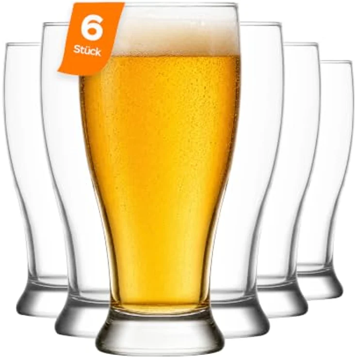 LAV Gläser-Set Brotto Bierglas, 6-tlg, Glas, 6er Set, 565ml, ideal für Biergenuss – Bild 1