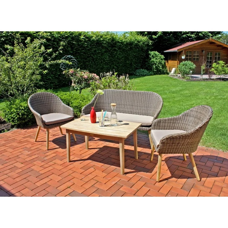 Garten-Sitzgruppe LISBON 4tlg. Kunststoffgeflecht - Akazie, Braun | Gartenmöbel-Set Gartengarnitur Garten-Essgruppe mit Stühlen und Esstisch – Bild 2