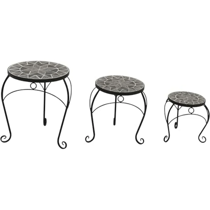 DEGAMO Beistelltisch SIENA (3-er Set), 32cm/27cm/21cm, Stahl + Keramik in Mosaikoptik grau/weiss – Bild 3