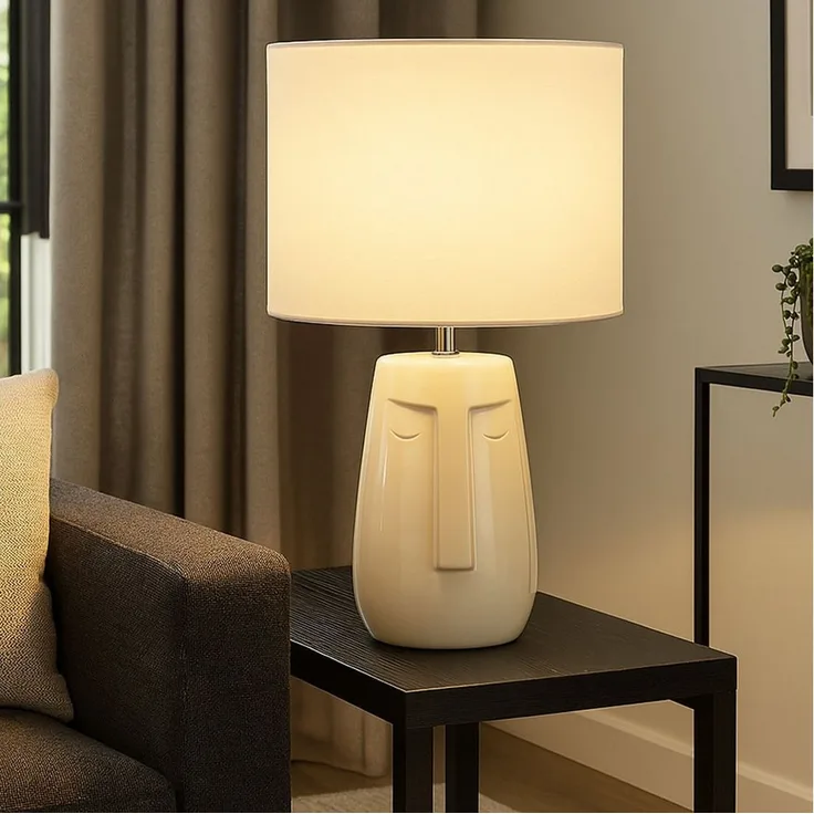 FISCHER & HONSEL LED Tischleuchte, Leuchtmittel inklusive, Warmweiß, LED Tischlampe Leseleuchte Keramik Stoff beige H 39 cm