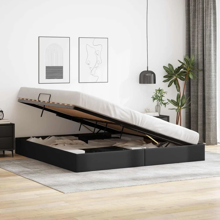 vidaXL Ottoman Bettgestell Schwarz 200 x 200 cm Kunstleder 3442786 – Bild 4