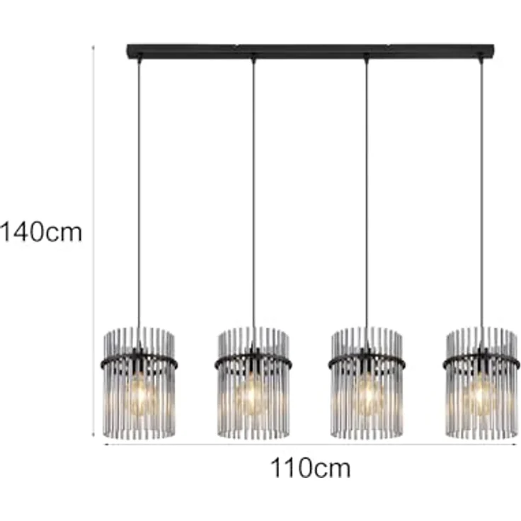 Globo Gorley Pendelleuchte, moderne Hängeleuchte mit 4 E27 Fassungen, Rauch und Schwarz matt, 60 W, L x B x H: 110 x 20 x 140 cm – Bild 4