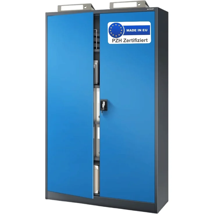 Aktenschrank abschließbar KADO - 5 Ebenen verstellbar, Flügeltüren | Metallschrank Werkstatt Mehrzweckschrank Büroschrank aus Stahl Werkzeugschrank, 185x115x40cm Anthrazit-Blau – Bild 1