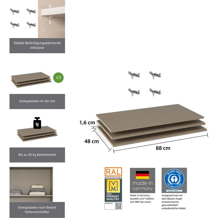 rauch Zubehör, Einlegeböden 3er-Set, für Schwebetürenschränke von rauch mit einer Elementbreite von 90 cm und einer Schranktiefe von 62 cm – Bild 3