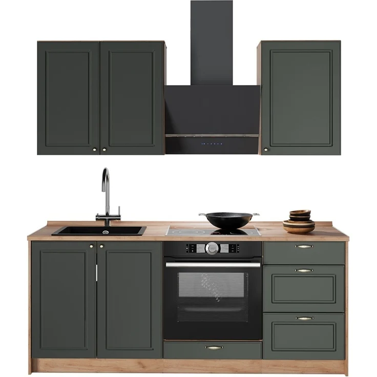 Singleküche Fame-Line Grün-Gold Landhaus/Goldkraft Eiche 190 cm, AP Marmor Vicco – Bild 6
