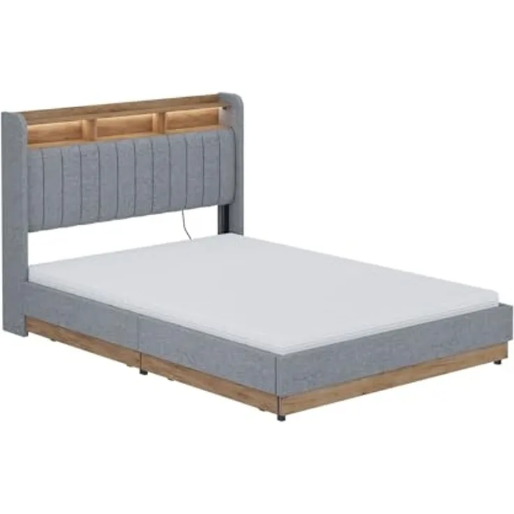 Polsterbett Nura Grau/Eiche 140x200 cm mit 4 Schubladen Vitalispa