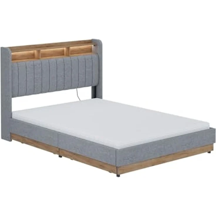 Polsterbett Nura Grau/Eiche 140x200 cm mit 4 Schubladen Vitalispa – Bild 1