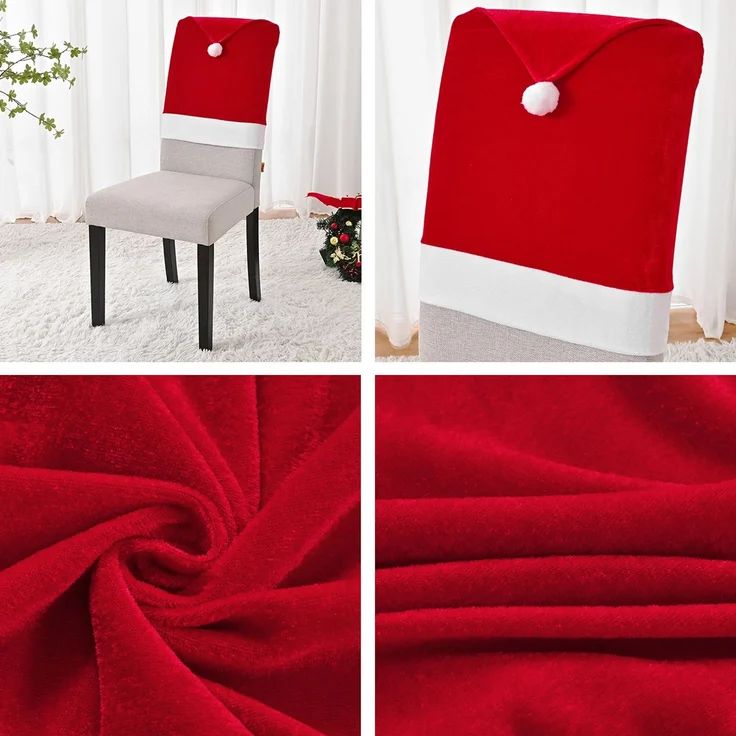 ABC 4-teiliges Stuhlhussen-Set, für Weihnachten, rot, Flanell / Vliesstoff, 6 x 30 x 14 cm – Bild 2