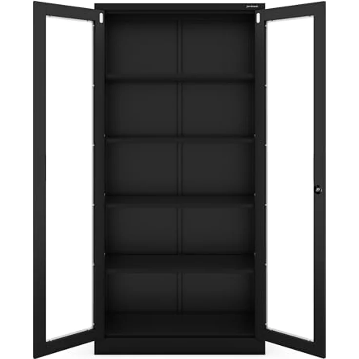 Jan Nowak Aktenschrank C012 Glasvitrine Büroschrank Universalschrank Flügeltürschrank Stahlblech Pulverbeschichtung abschließbar 185 cm x 90 cm x 40 cm (Schwarz) – Bild 7