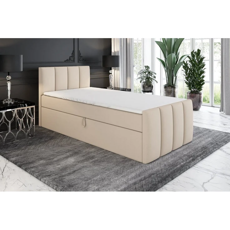 A&J MöbelLand GmbH Boxspringbett Einzelbett FUNI mit Bettkasten, Topper und gepolstertem Kopfteil. (Boxspringbett mit Bettkasten und gepolstertem Kopfteil. Inclusive Topper !, TOP ANGEBOT), Länge 216 cm Höhe 106 cm – Bild 1