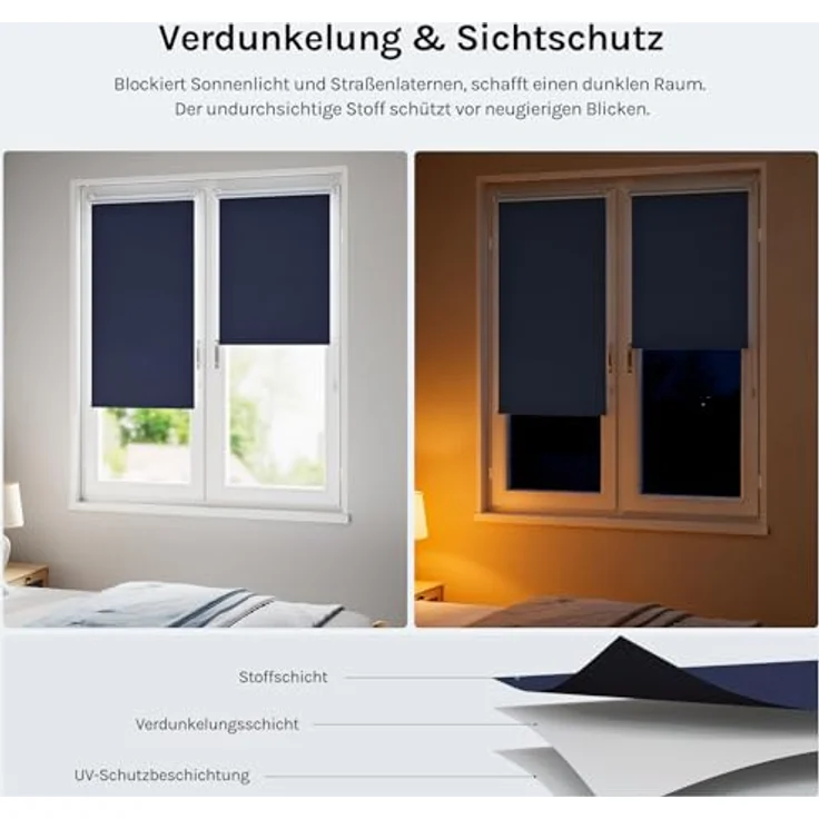 WOLTU Verdunkelungsrollo ohne Bohren, Thermo Verdunkelungsrollo mit Kette, Sichtschutz, für Türen und Fenster, 70 x 160 cm, Blau – Bild 2