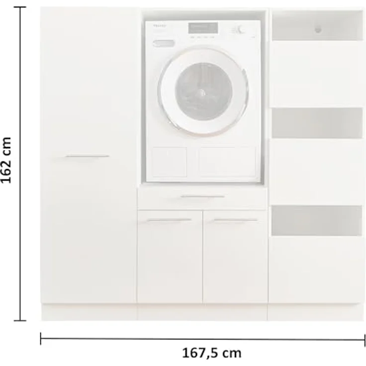 LAUNDREEZY Waschmaschinenschrank, Wäscheschrank und Mehrzweckschrank, Weiß - Waschmaschinen-Überbauschrank TÜV-zertifiziert mit viel Stauraum - 167,5 x 162 x 67,5 cm (B/H/T) – Bild 4