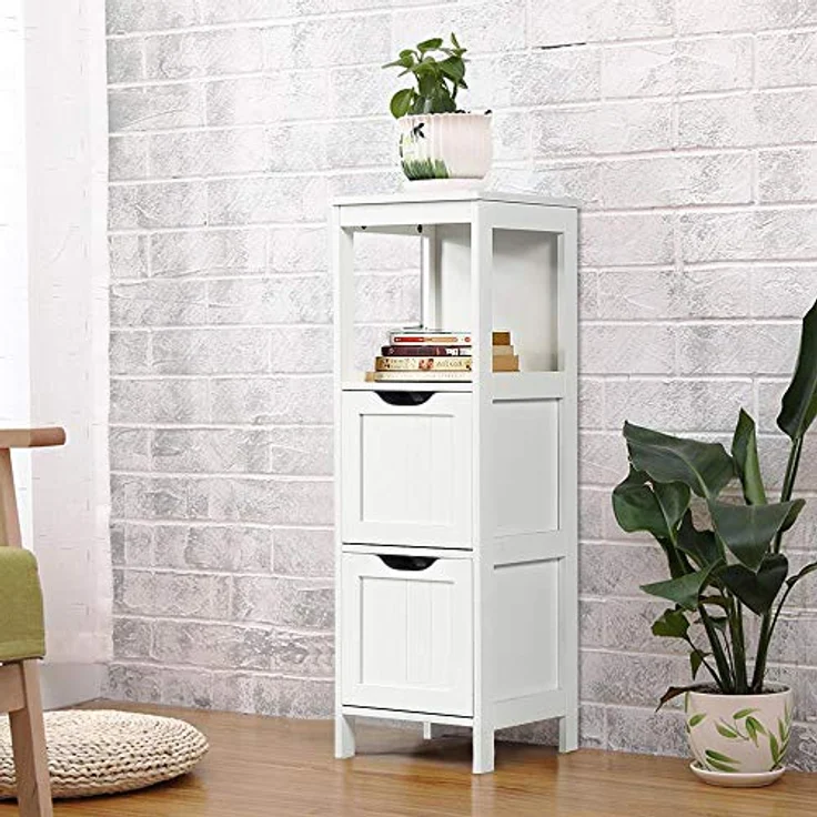 Yaheetech Badschrank, Badkommode, lackiertes Badregal weiß, Badezimmer Schrank mit abnehmbaren Schubladen, Nachtkommode, Eckkommode, 30 x 30 x 89 cm LBH – Bild 8