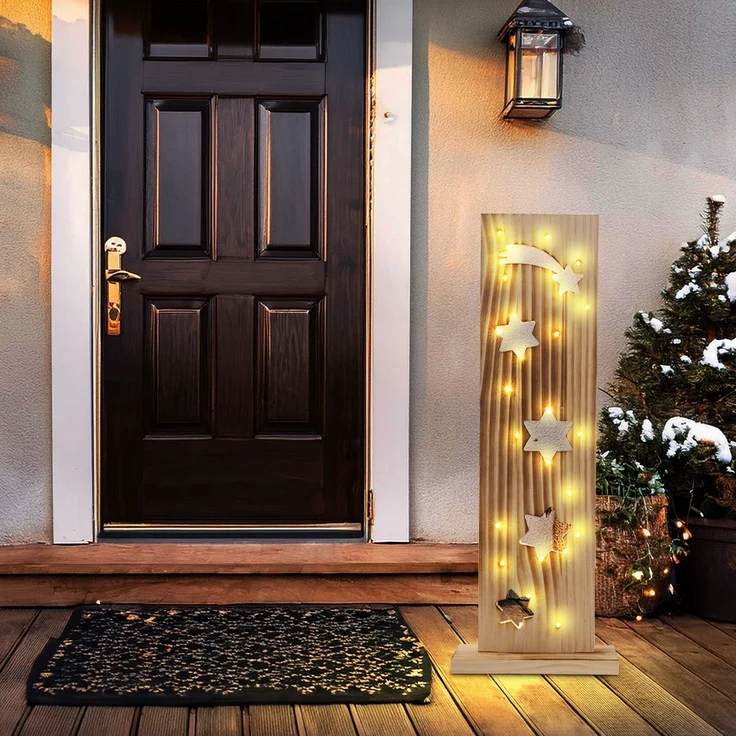 LED Weihnachtsdeko, Sternenmuster, Holz Kiefer, H 60 cm – Bild 4