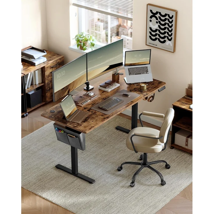 Songmics Höhenverstellbarer Schreibtisch elektrisch, 70x160 x (72-120) cm, Verstellbarer Tisch, Memory-Funktion für 4 Höhen, für Homeoffice, Arbeitszimmer, vintagebraun-tintenschwarz LSD136K01 – Bild 2