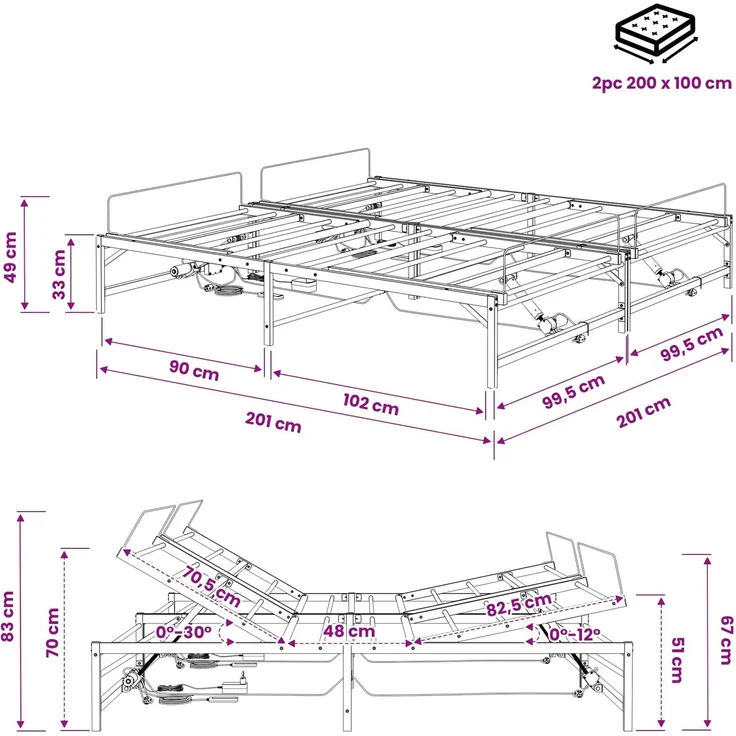 vidaXL Elektrisch verstellbares Bettgestell Schwarz 200 x 200 cm Stahl 3438627 – Bild 11