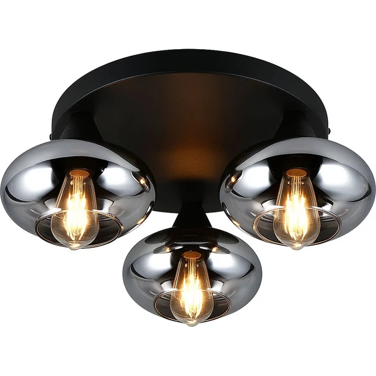 LED Deckenlampe, Metall, schwarz, rauchfarbenes Glas, D 39 cm – Bild 1