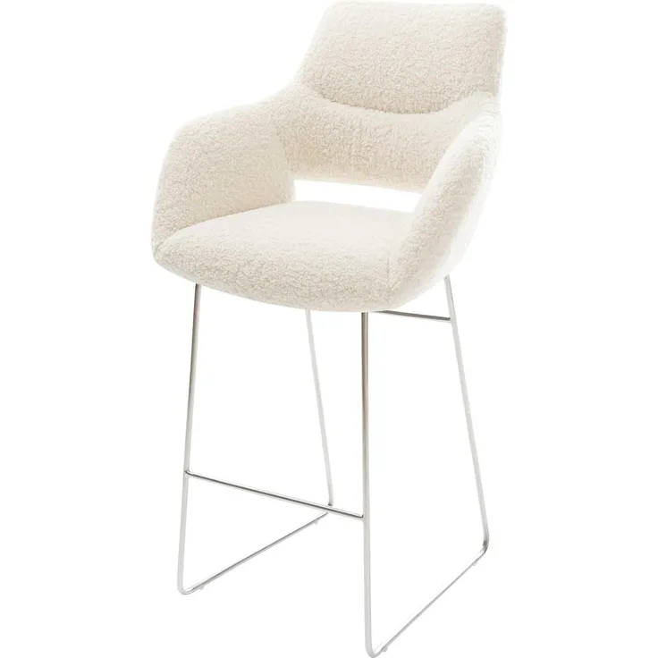 Barstuhl Yago-Flex Teddystoff Beige Kufengestell Edelstahl Silberfarben Taschenfederkern