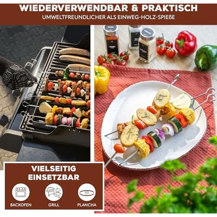bremermann Grillspieß 6 Grillspieße mit Halterung // Edelstahl // BBQ Grillspießhalter-Set (6-St), mit Halterung – Bild 3