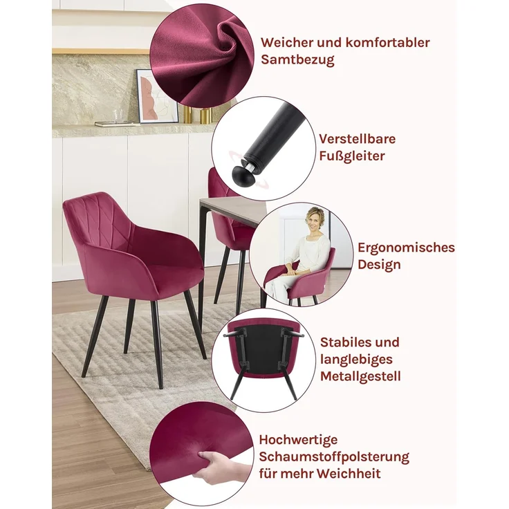 Woltu Esszimmerstuhl (1 St), mit Samtbezug, Küchenstuhl, mit Metallbeinen – Bild 5