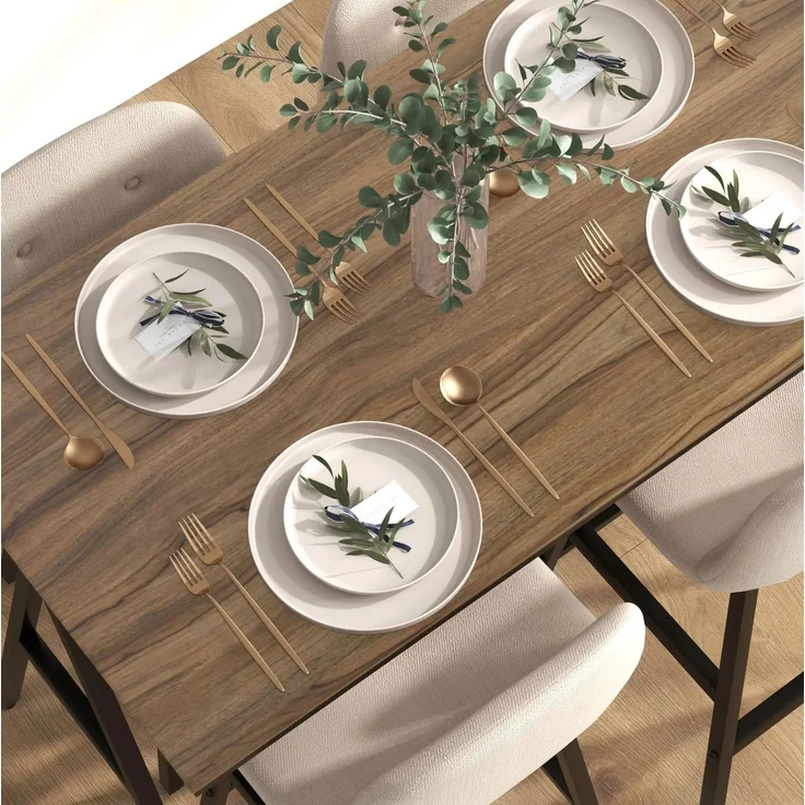 Bartisch-Set mit 4 gepolsterten Hockern und Fußstütze, 120x60x91 cm, Beige – Bild 2