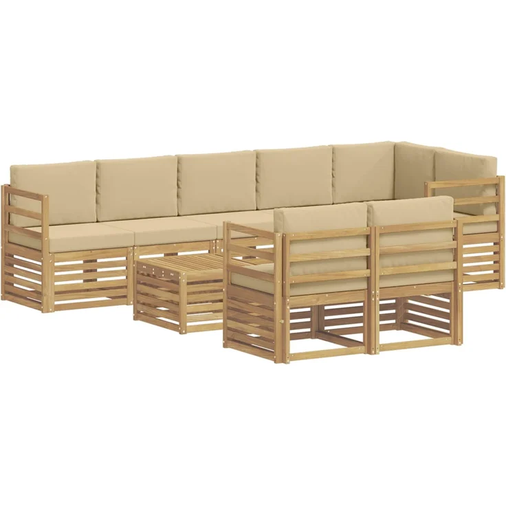 vidaXL Outdoor-Sofagarnitur 9 stk. 8-Sitzer Weiß und Beige Polyester 3392058 – Bild 2