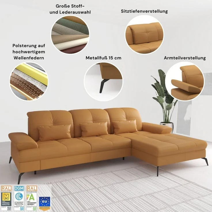 sit&more Ecksofa Amica, L-Form, inkl. Sitztiefenverstellung & Armteilverstellung, wahlweise mit Bettfunktion, Bettkasten und Kopfteilverstellung – Bild 3