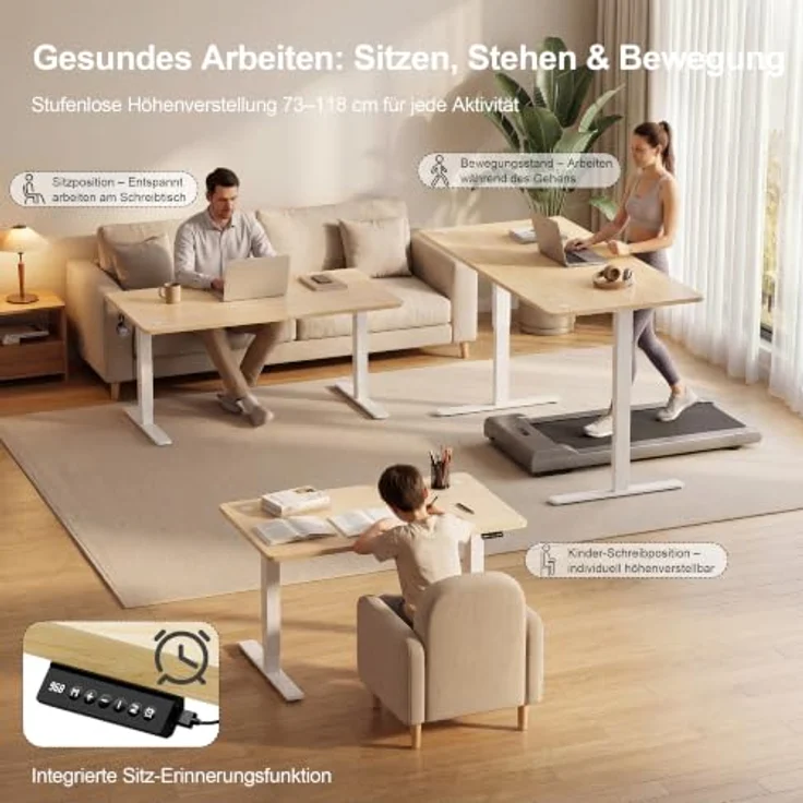 JUMMICO 180x80cm Höhenverstellbarer Schreibtisch, USB-Anschluss, 2 Höhen Memory-Funktion, Anti-Kollisions, Erinnerungsfunktion – Bild 6