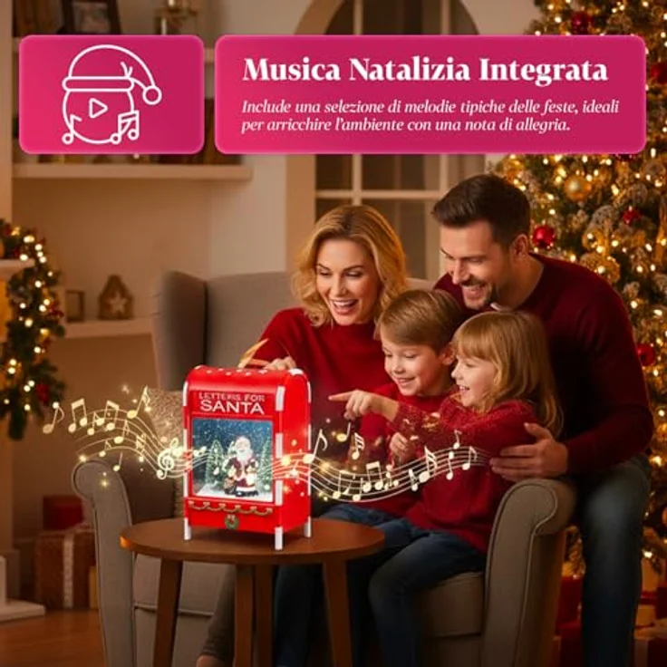 Avilia Briefkasten für Weihnachten, 40 cm, mit LED-Lichtern, beweglicher Schnee und Musik – Dekoration aus Metall mit Weihnachtsmann, Verwendung mit AAA-Batterien, Bühneneffekt für – Bild 5