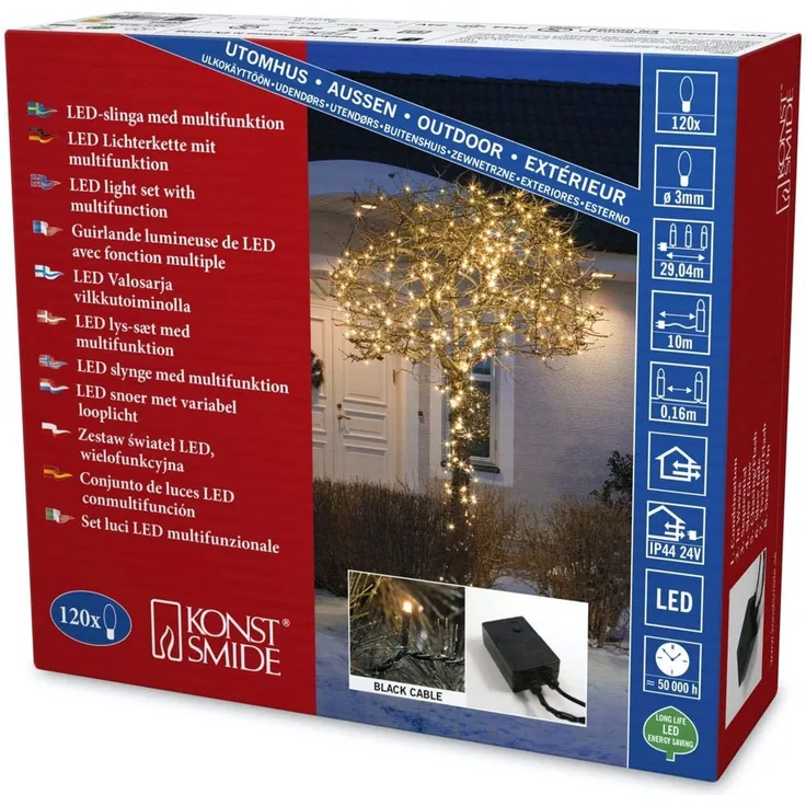 KONSTSMIDE LED-Lichterkette Weihnachtsdeko aussen, 120-flammig, Micro LED Lichterkette, mit Multifunktion, 120 bernsteinfarbene Dioden