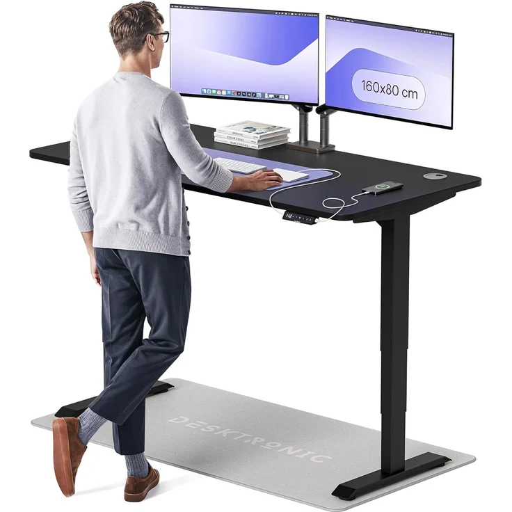 Höhenverstellbarer Schreibtisch - Höhenverstellbar Elektrisch mit Flüsterleisem Dual-Motor & Touchscreen - Hohe Tragfähigkeit - Stehtisch von Desktronic, Schwarz + Schwarz, 160x80 cm – Bild 1