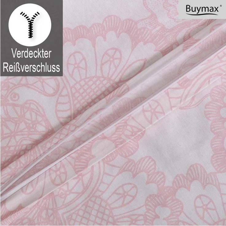 Buymax Bettwäsche Lisle, Renforcé, 2 teilig, Bettbezug-Set 135x200 cm 100% Baumwolle Reißverschluss Altrosa Weiß – Bild 3