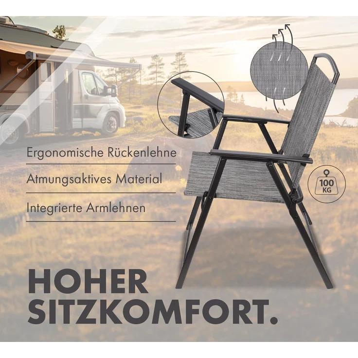 BRUBAKER Campingstuhl Bergamo - Camping Gartenstuhl - wetterfest und platzsparend (Balkonstuhl klappbar, 2 St), Klappstuhl für Garten, Terrasse und Balkon - Grau Meliert – Bild 4