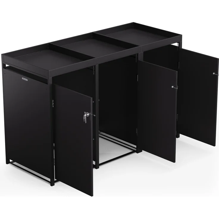 Blumfeldt BinSafe Mülltonnenbox – Wetterfest, Verzinkter Stahl, 3 Türen, Pflanzendach, Für 60L/120L/240L Mülltonnen, Modernes Design, Mülltonnenverkleidung 3 Tonnen – Bild 5