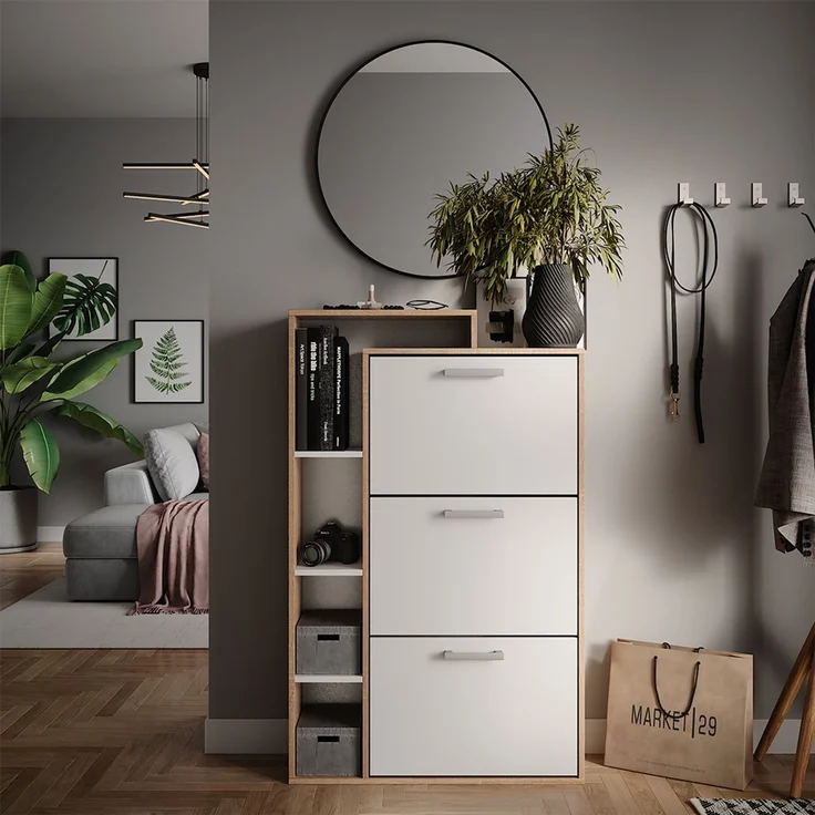 Schuhkommode Orlando Weiß/Sonoma 80 x 128.3 cm mit 3 Fächern Vicco – Bild 4