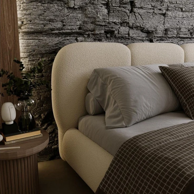 Compleo Polsterbett Wolkenbett, abgerundete Formen, Bouclé-Stoff, verschiedene Farben, TOPSELLER Stauraumbett MADE IN EU – Bild 3